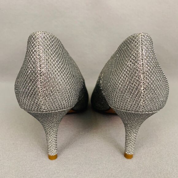 Nine West Silver Metallic Heels 7.5 Pointed Toe Pumps Wedding Party Shoes - Picture 3 of 6